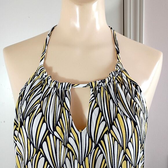 Tommy Bahama Art Deco Halter Swing Dress Keyhole XS Black Yellow Beachy Stretchy - Picture 4 of 8